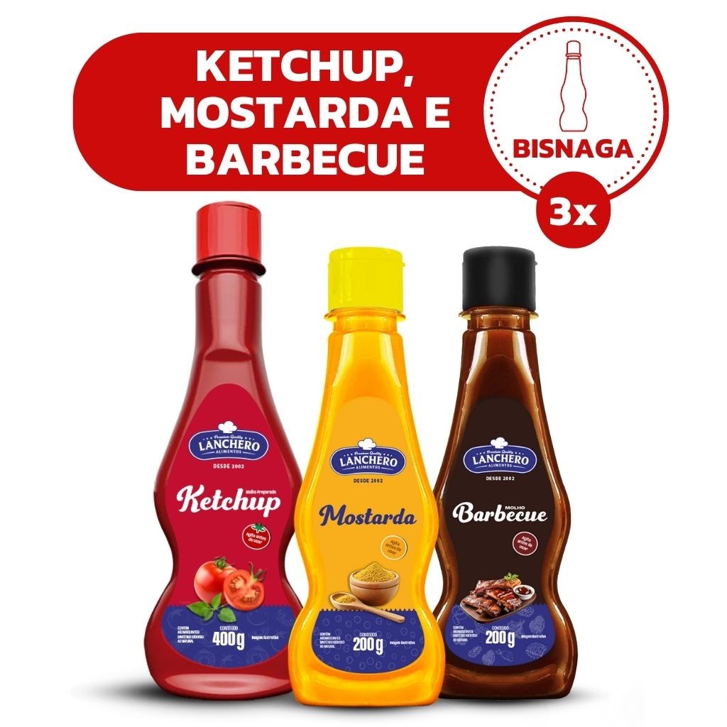 Combo Ketchup Tradicional 400g Barbecue e Mostarda 200g - Lanchero