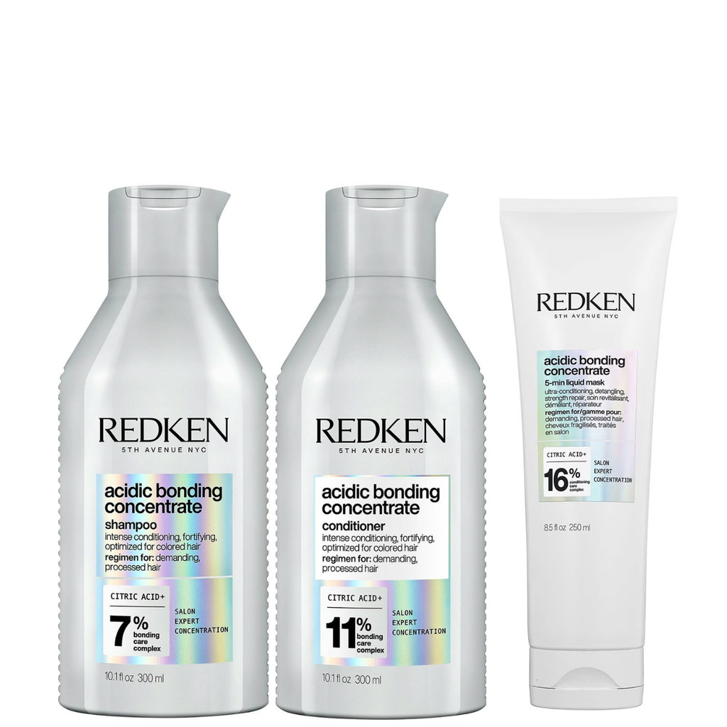 Kit Redken Acidic Bonding Concentrate Shampoo Condicionador e Máscara Líquida 5-Min Reparação