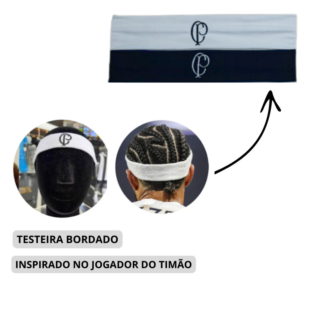 KIT 2 TESTEIRA FAIXA DO TIMÃO CP MEMPHIS DEPAY PRETO E BRANCO CFC - MR
