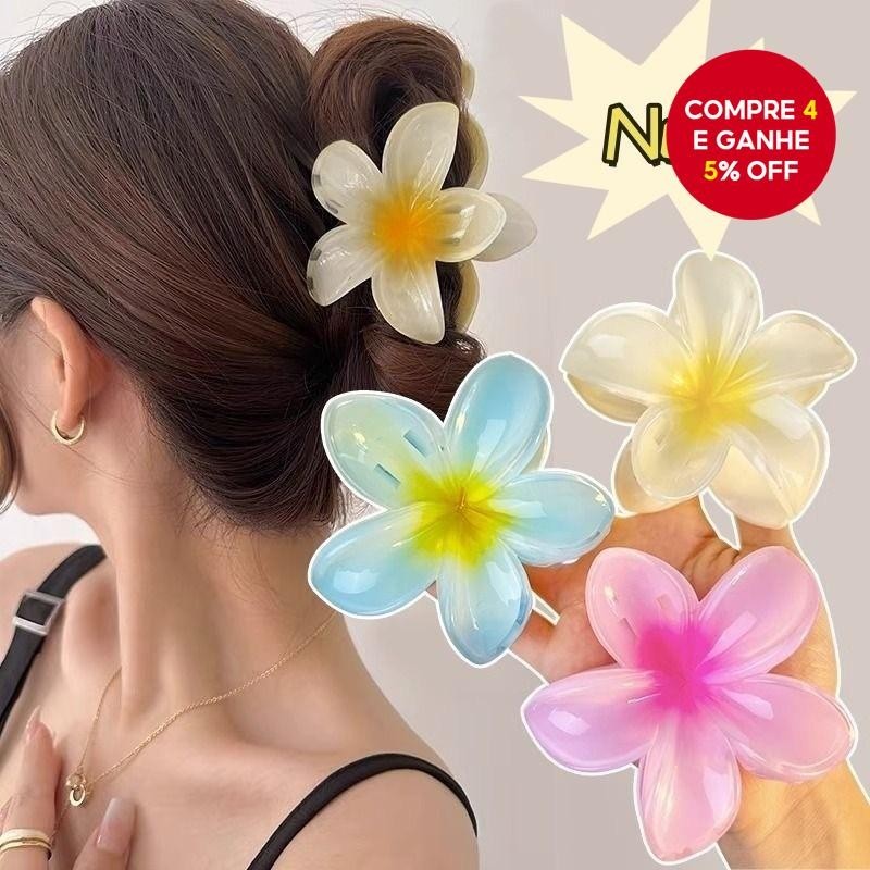 Kit 5 Clipes De Cabelo De Plumeria De Geléia Grandes (8CM), Estilo Princesa Delicados E Do...