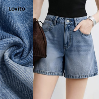 (New) Lovito Shorts de Jeans Elegantes Clássicos e Versáteis Primavera/verão Shorts de Sarja Azul Cinza L143ED541 em Oferta na Shopee