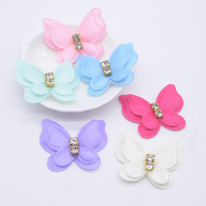 12 Pçs 4.5 * 3.6cm/1.77 * 1.42 Polegada Cetim Pano Borboleta Apliques Para Headwear Grampos De Cabelo Arco Decoração DIY