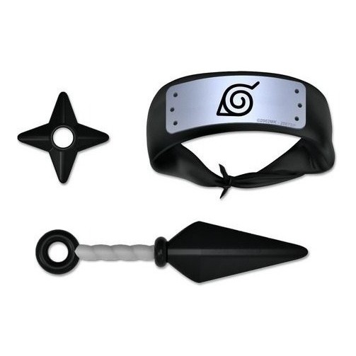 Kit Ninja Naruto Shippuden Bandana De Tecido Shuriken e Kunai Brinquedo Infantil Fantasia Anime Cosplay Licenciado Elka