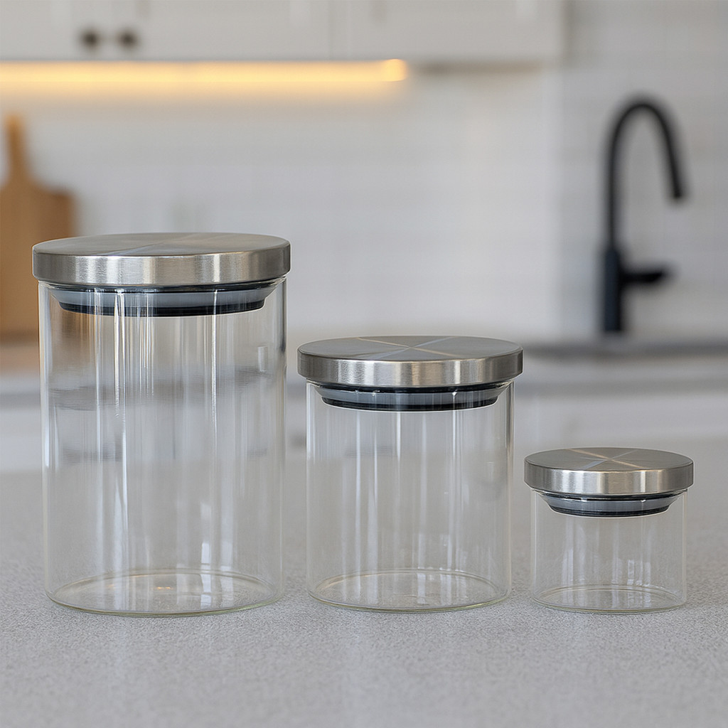 Jogo 3 Pote de Vidro 290ml, 600ml, 950ml Tampa Inox Belovidro em Oferta na Shopee