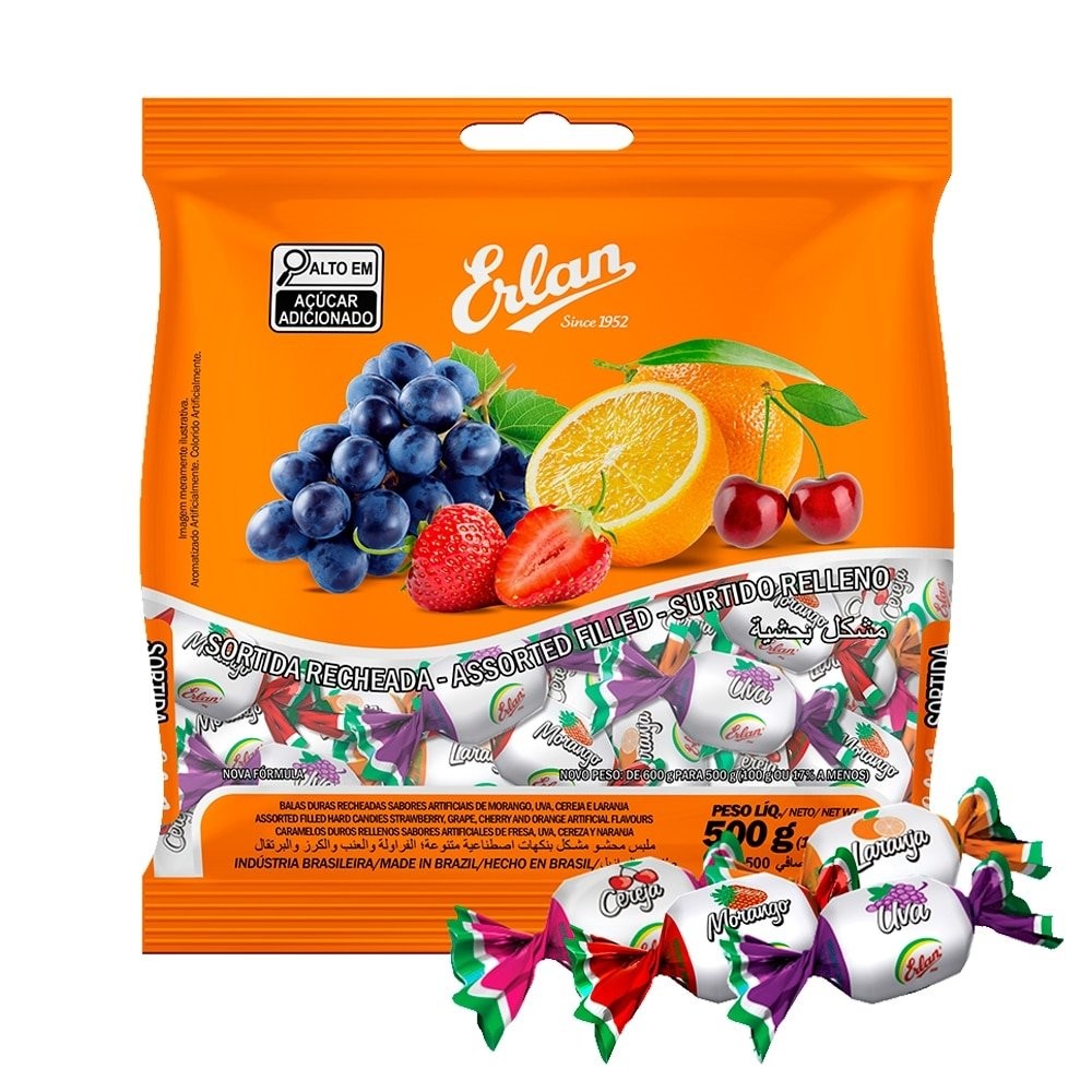 Bala Erlan Recheada Sortida 500g em Oferta na Shopee
