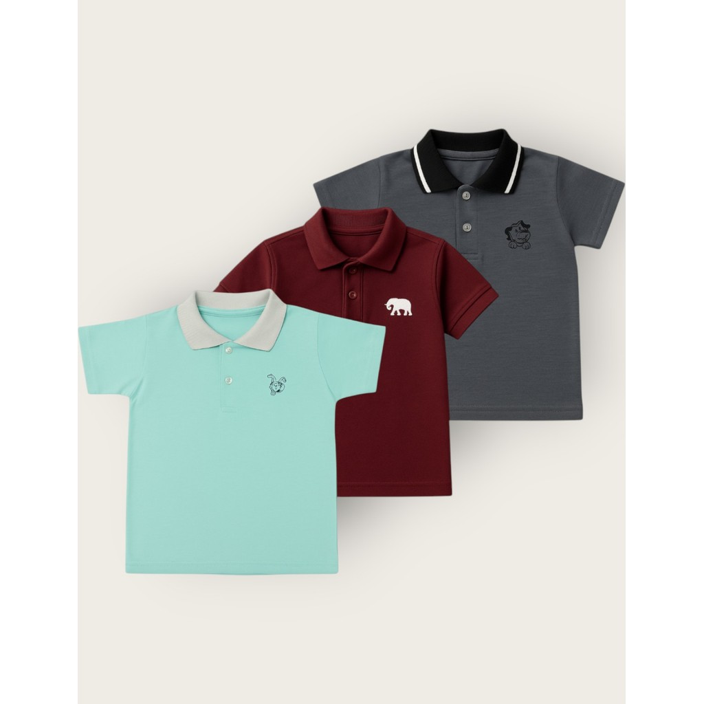 Kit 3 Camisetas Polo Infantil Menino 2 ao 8 Anos Conforto Básicas Com Logo Sortido Escola e Passeio
