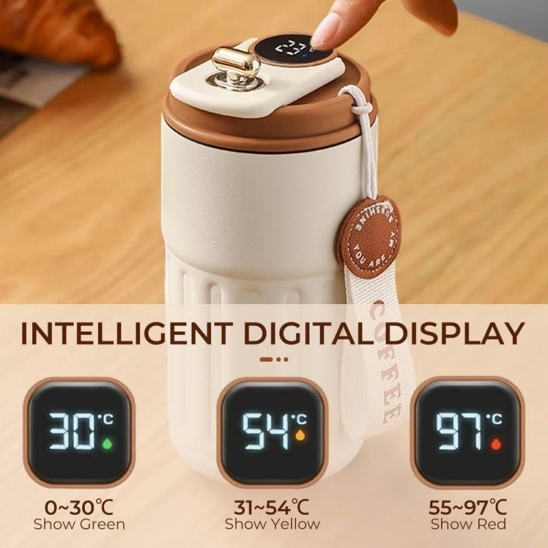 Copo térmico inteligente de aço inoxidável 316 com visor de temperatura, copo portátil para água quente