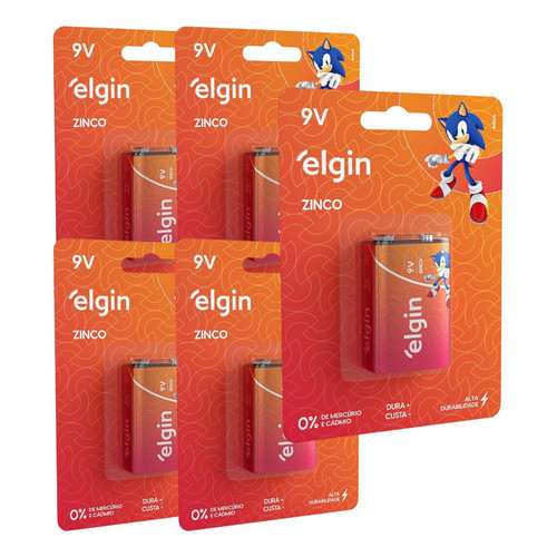 5 Pilhas Bateria 9v Zinco Carvão 6f22 Elgin Lanterna Relógio em Oferta na Shopee