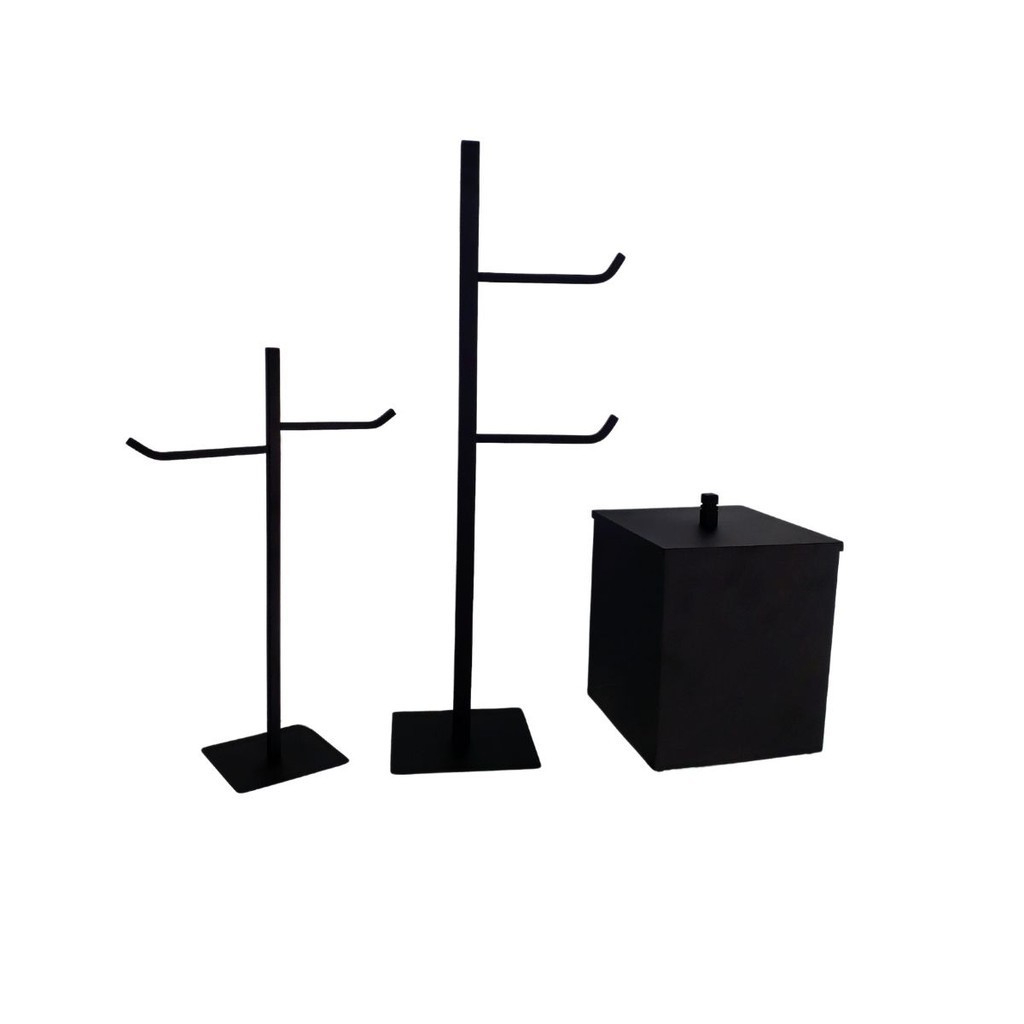 Kit P/ Lavabo Preto Fosco, Papeleira, Toalheiro E Lixeira