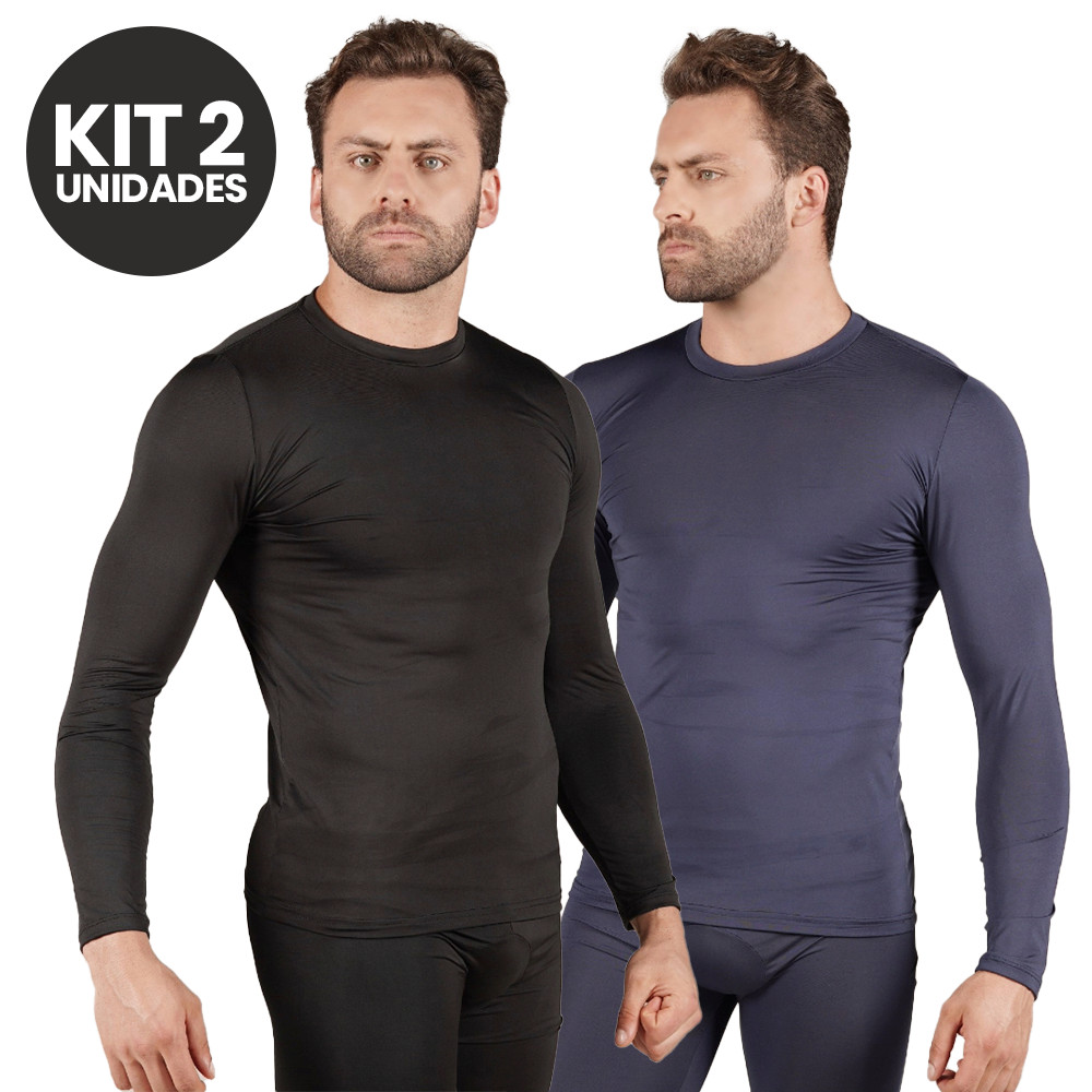 Kit 2 Camisa Térmica Masculina Manga Longa Lisa Básica Proteção Fitness Academia Adulto