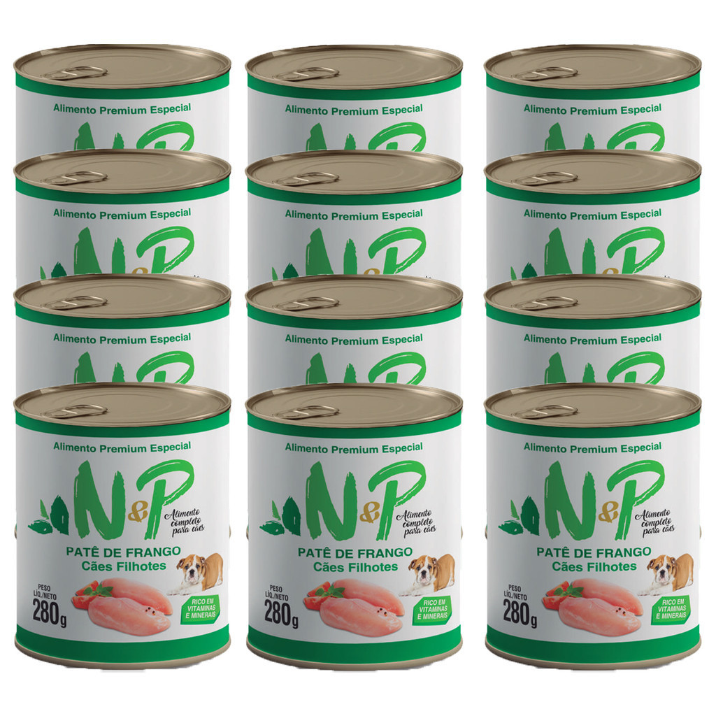Patê Petisco Sabor Frango Cães Filhotes Premium N&P 200g - 12 unidades