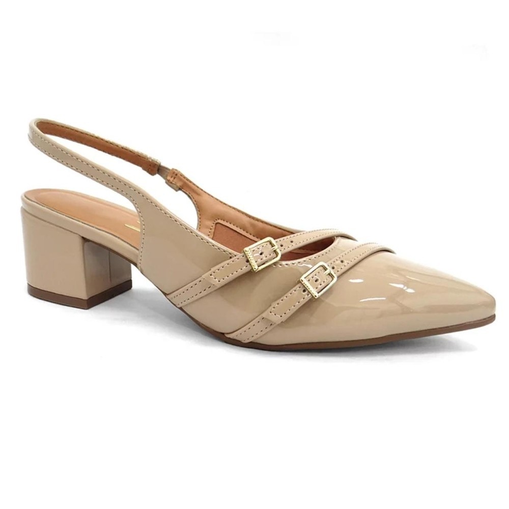 Scarpin Vizzano Slingback Salto Bloco - Bege em Oferta na Shopee