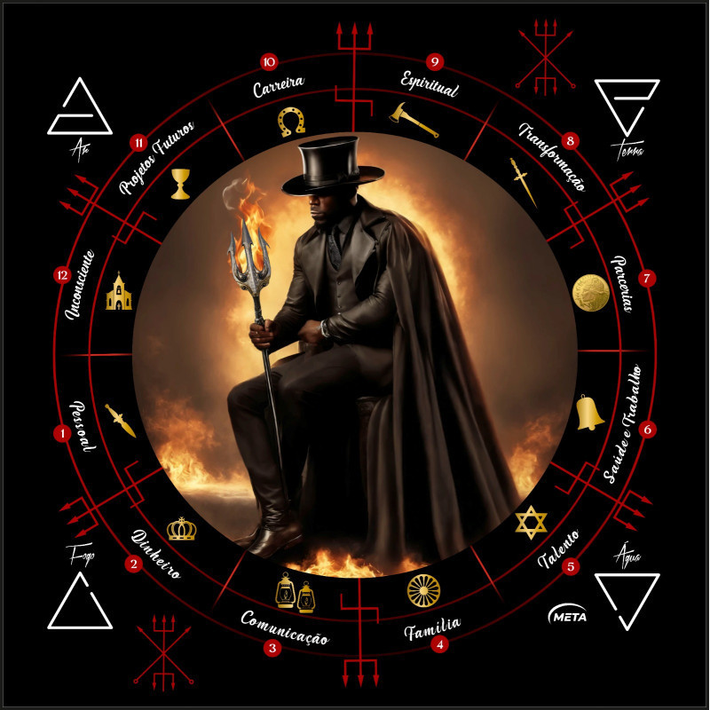 Toalha Estampada para Altar e Tarot em Tecido para Jogos de Cartas Exu Capa Preta 70 x 70 cm