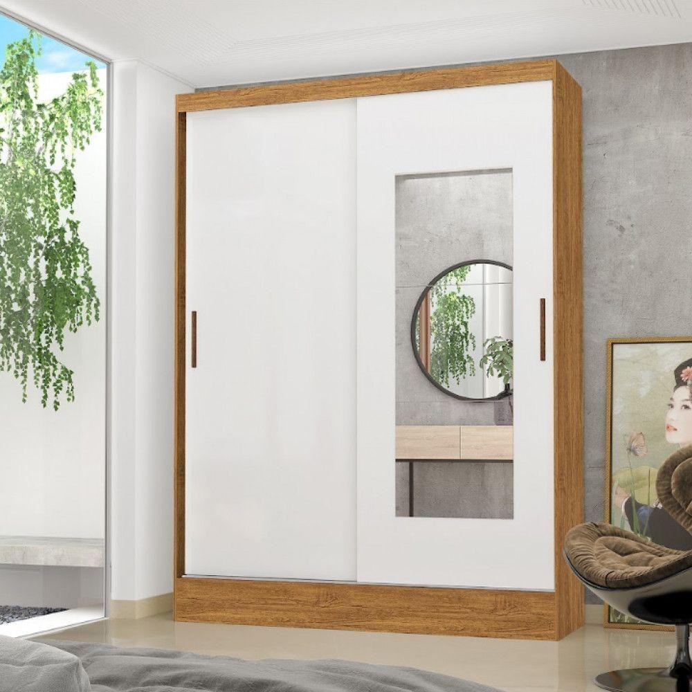 Guarda-roupa Belem 2 Portas De Correr 2 Gavetas Com Espelho Cinamomo Branco
