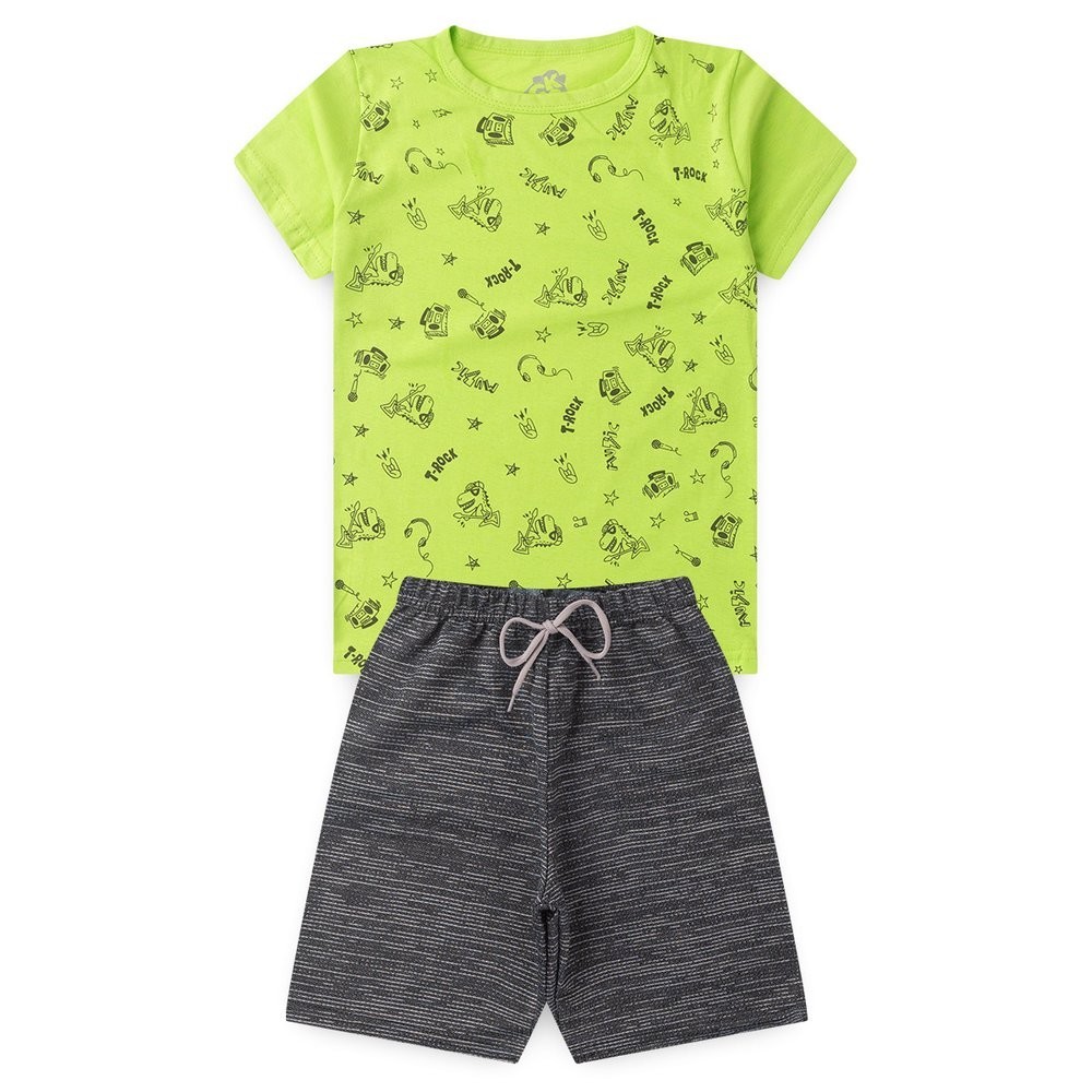Conjunto Infantil Juvenil Verão Roupa Menino Camiseta Meia Malha Bermuda Moletinho com Elástico - Conjunto Masculino