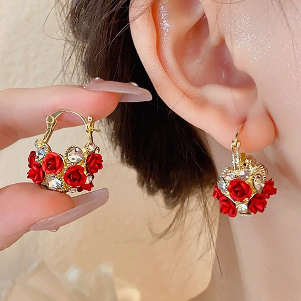 Cesta De Flores Rosa Orelha Fivela Moda Simples Brincos De Zircônio Requintados Para Mulheres em Oferta na Shopee