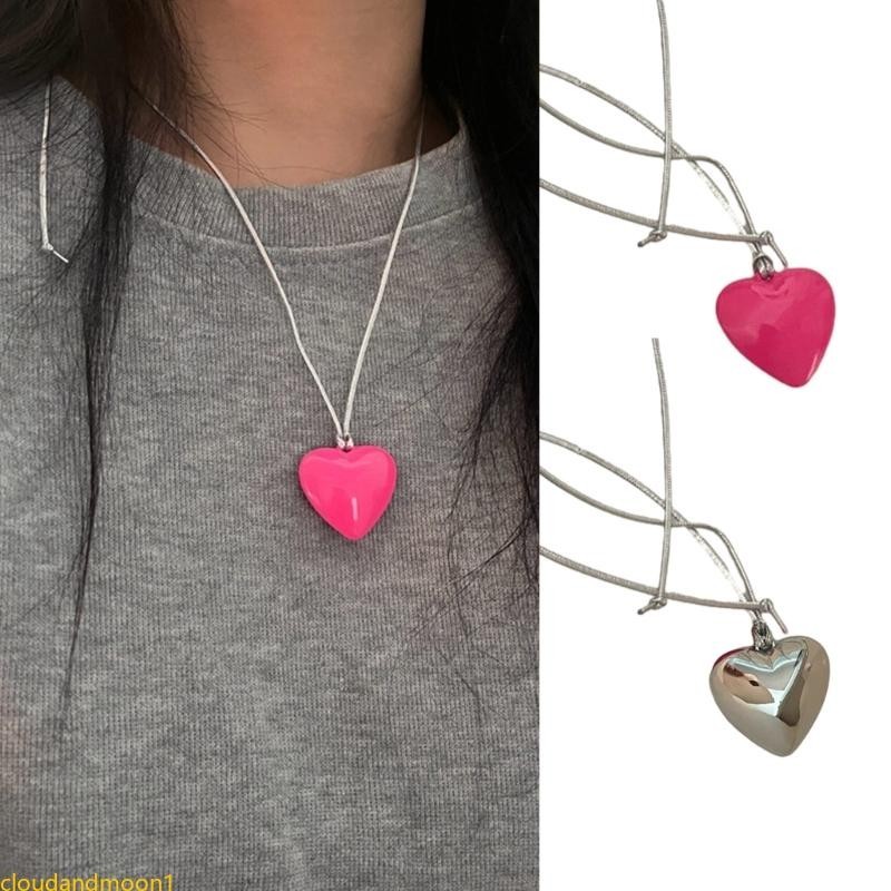 cloudandmoon Fashion Large Heart Pendant Gargantilha Coração Corda Prata Longa Declaração Jóias Girlfri