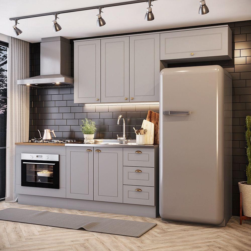 Cozinha 4 Peças Com Módulo De Forno De Embutir Amy Casa 812 Cinza - Home & Living