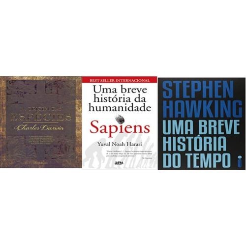 KIT 3 LIVROS ORIGEM DAS ESPECIES + Sapiens - Uma Breve História da Humanidade + Uma Breve História do Tempo