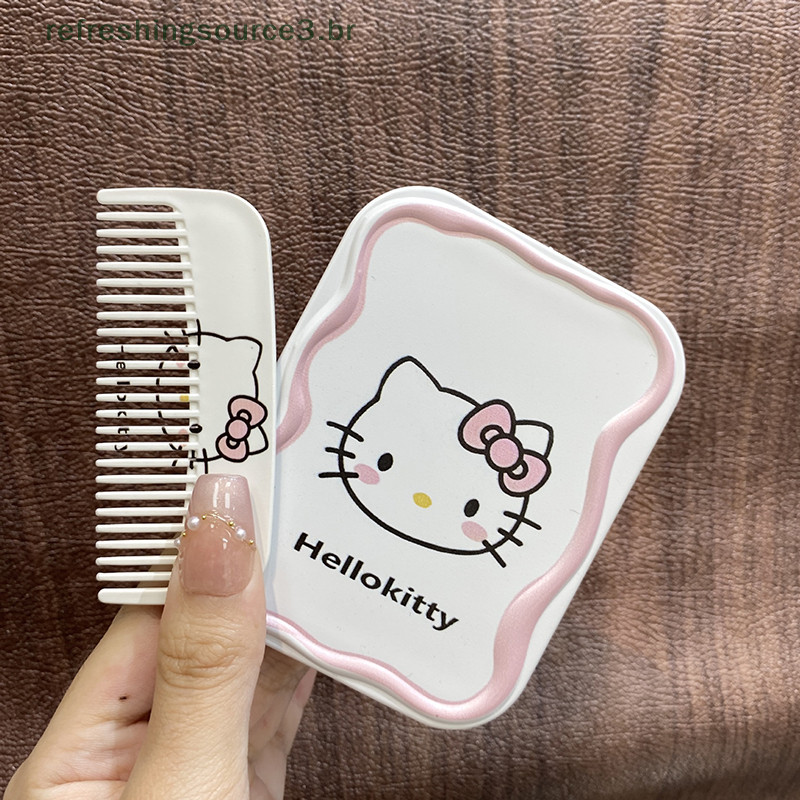 【 HOT-A 】 Cartoon Sanrio Hello Kitty Espelho De Maquiagem Com Pente Portátil Criativo Para Mulheres Mão Meninas (br)