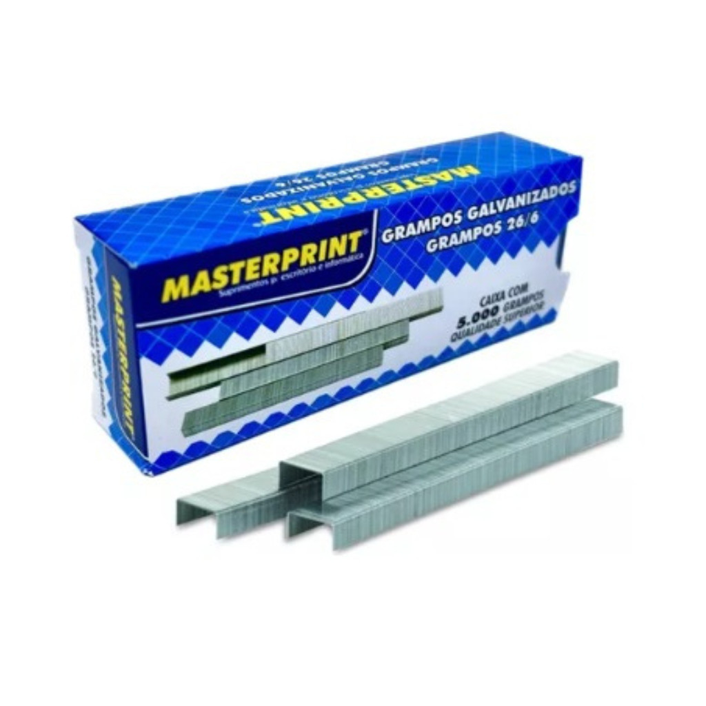 Kit 10 Grampos Para Grampeador Galvanizados 26/6 5000 UN Masterprint