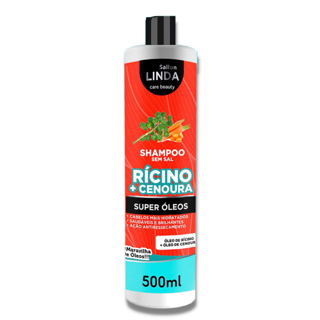 Shampoo Sem Sal Rícino e Cenoura 500ml Sallon Linda Bomba de Hidratação
