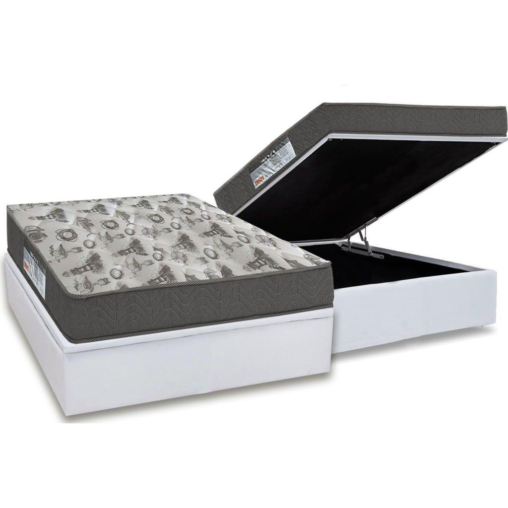 Cama Box Baú Casal: Colchão Anatômico Ortobom D33 / ISO 100 Ultra Firme + Base CRC Courano White(138x188)