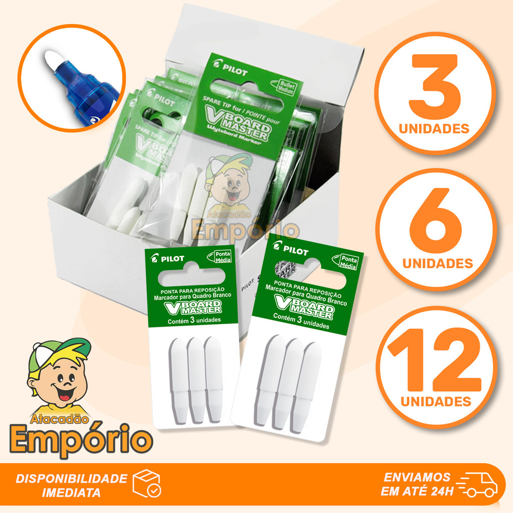 KIT PROMOCIONAL Pontas de Reposição WBTIP Para Marcador Recarregável de Quadro Branco WBMA V-Board Master Pilot em Oferta na Shopee