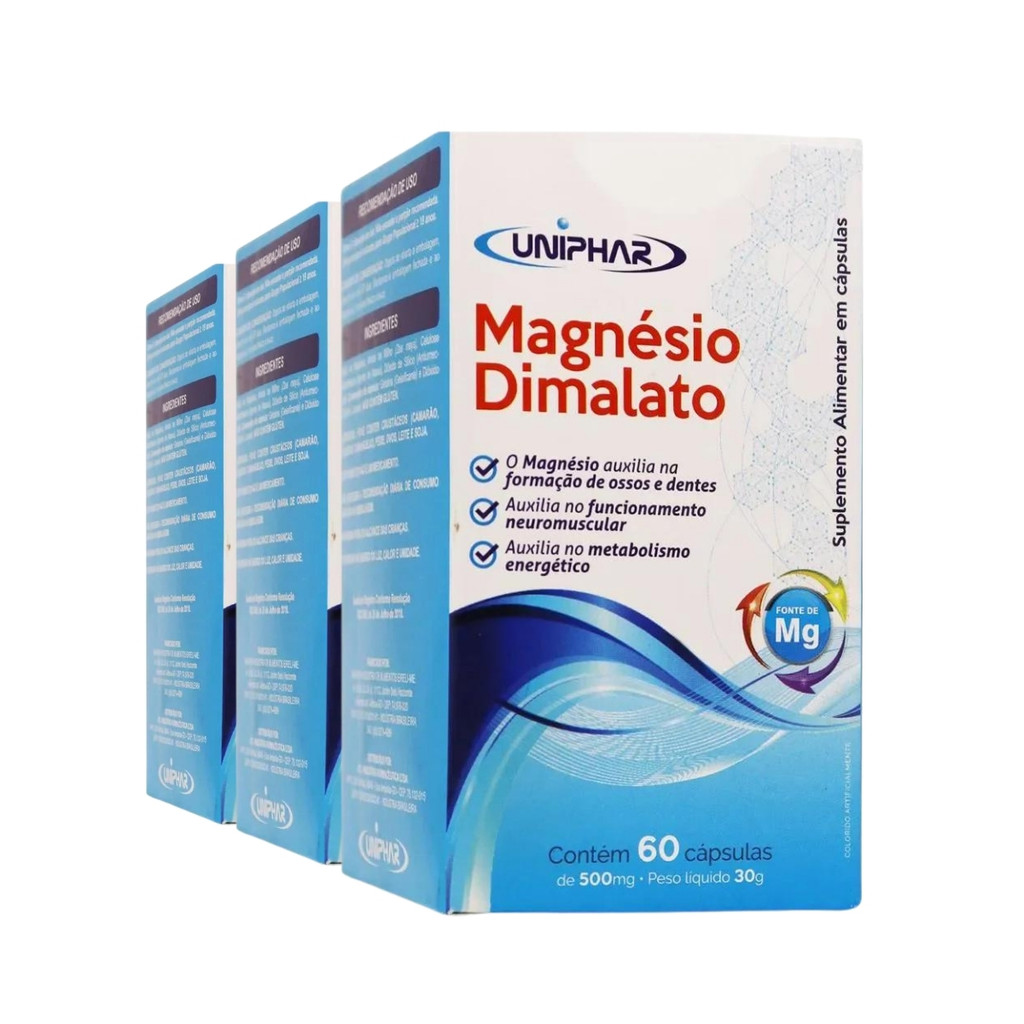 Kit 3 Magnésio Dimalato 60 Cápsulas 500mg Energia E Bem-Estar - UberPharma - 1228-3