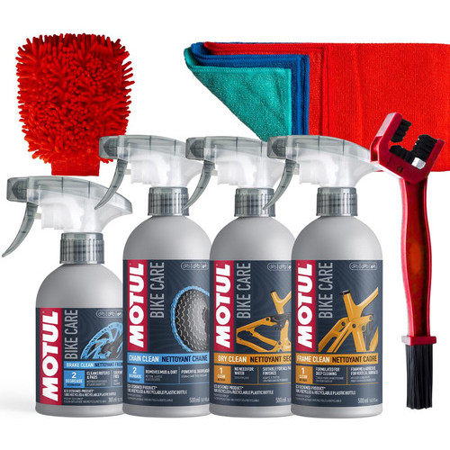 KIT MOTUL BIKE CARE FRAME CLEAN 500 ML + DRY CLEAN 500 ML + CHAIN CLEAN 500 ML +  BRAKE CLEAN 300 ML + ESCOVA + LUVA - Sports & Outdoors