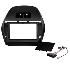 Kit Moldura Painel 10 Pol IX-35 2010 2011 2012 2013 2014 2015 2016 2017 2 Din Preto Chicote Som Plug Antena