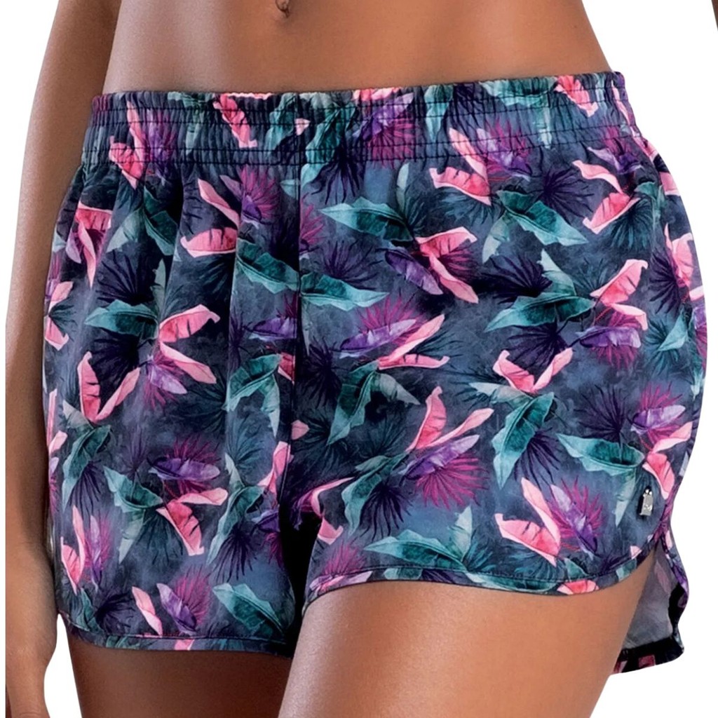 Short Curto Mash Estampa Tropical Moda Praia Joy Microfibra Confortavel