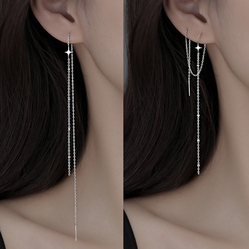 S925 Sterling Silver Ear Line Fêmea Coreana Versão Pequena e Fresca Estilo Longo Estilo Orelha em Oferta na Shopee