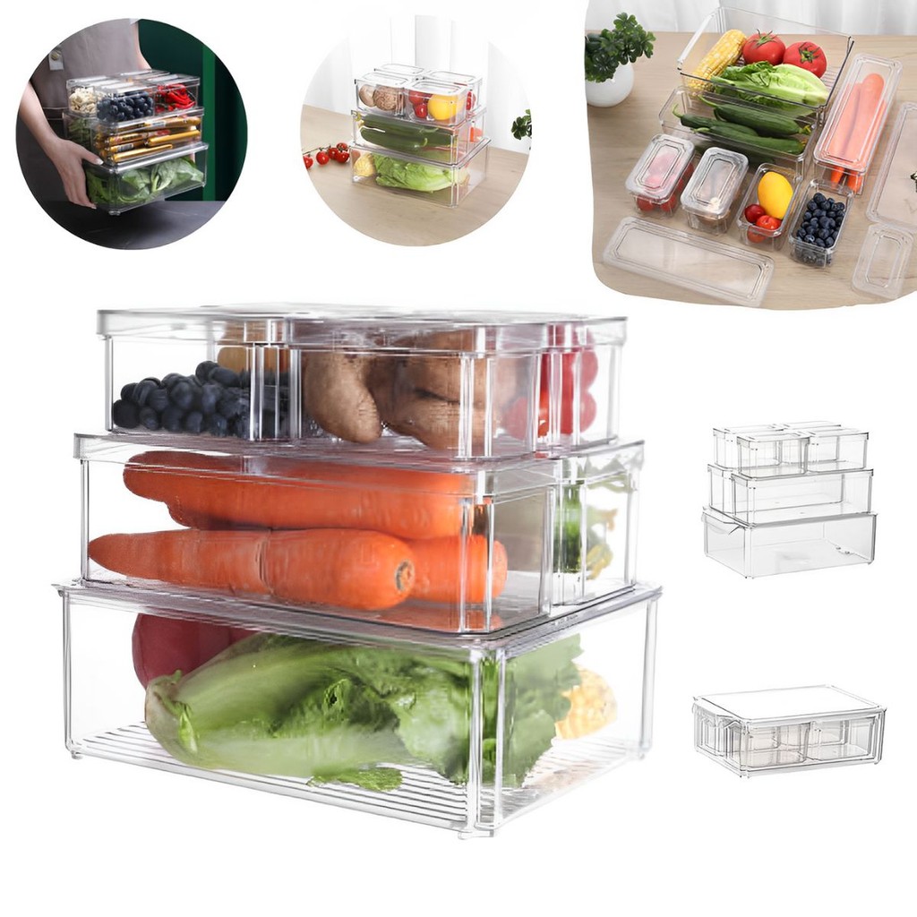 Kit 7 Organizadores Geladeira Com Tampa Alimentos Vegetais