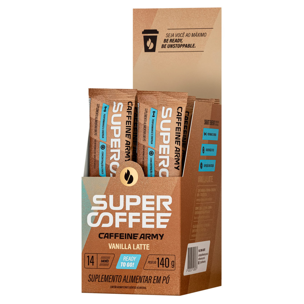 Supercoffee To Go 3.0 Caixa Com 14 Sachês 10g Sabor Vanilla Latte Caffeine Army