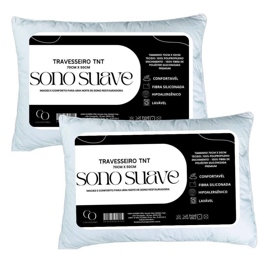 Kit 2 Travesseiro Antialérgico 70x50 Fibra 100% Siliconada Premium Toque Macio Suave