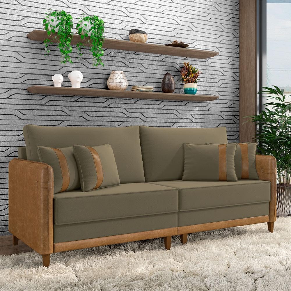 Imagem Sofá Living Montecarlo 2 Lugares Bipartido 192cm Pés em Madeira Veludo/PU Castor/Caramelo G33 - Gran