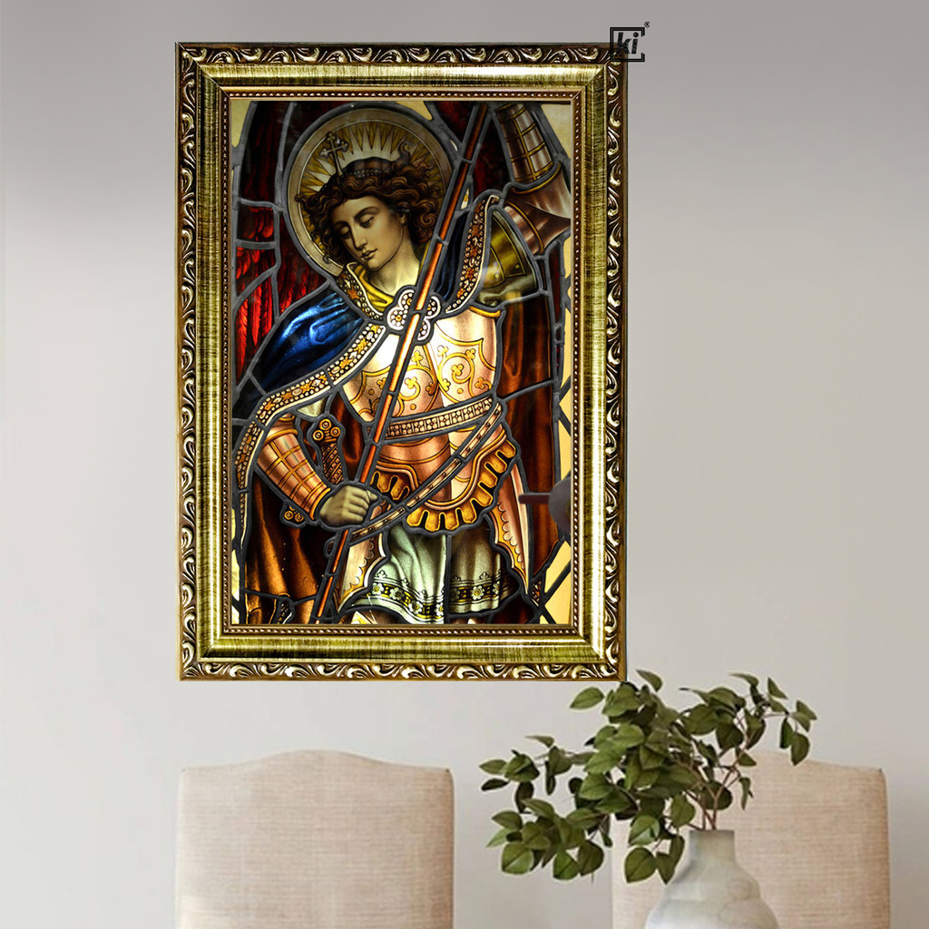 Quadro Moldura Catolico Arcanjo Miguel Com Moldura Miguel Trabalhada 35x47xcm