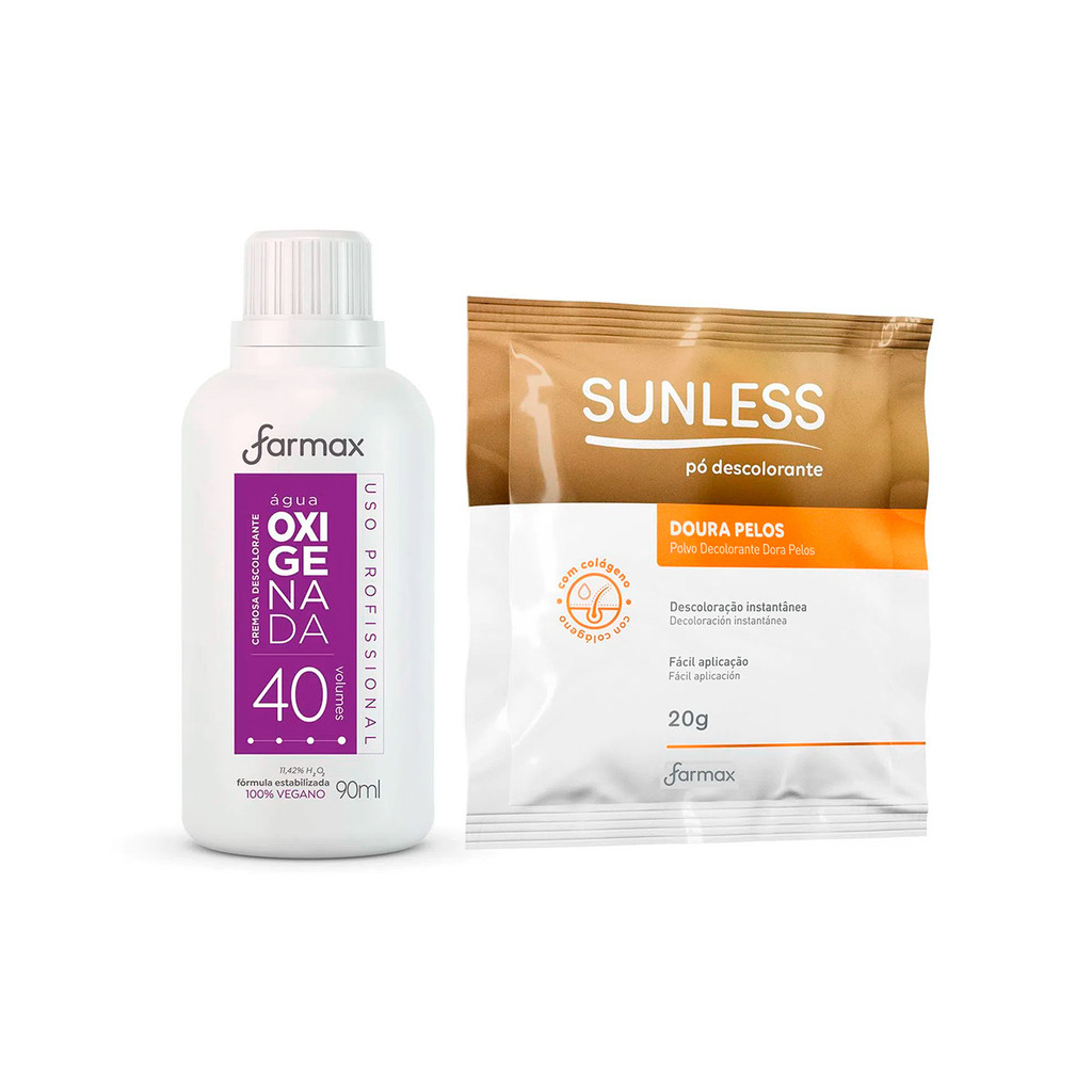 Farmax Kit 2un - Água Oxigenada 40 Volumes + 1un Pó descolorante Sunless em Oferta na Shopee