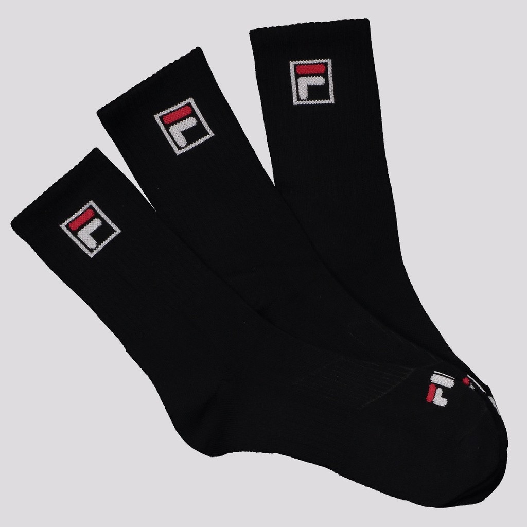 Kit Meia Fila Fbox 3 Pares Cano Alto Preto em Oferta na Shopee