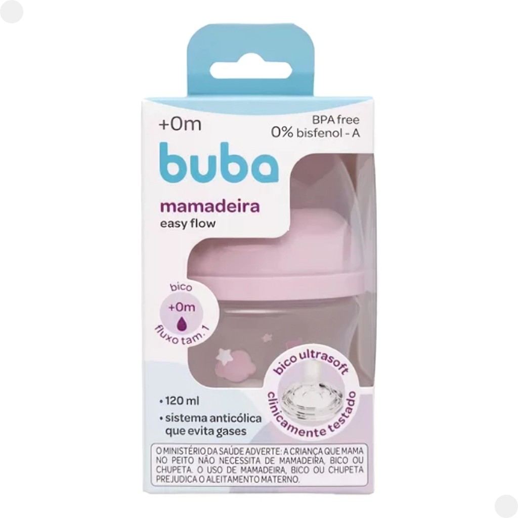 Mamadeira Easy Flow Nuvem 120ml Anticólica Cor Rosa 17255 - Buba em Oferta na Shopee