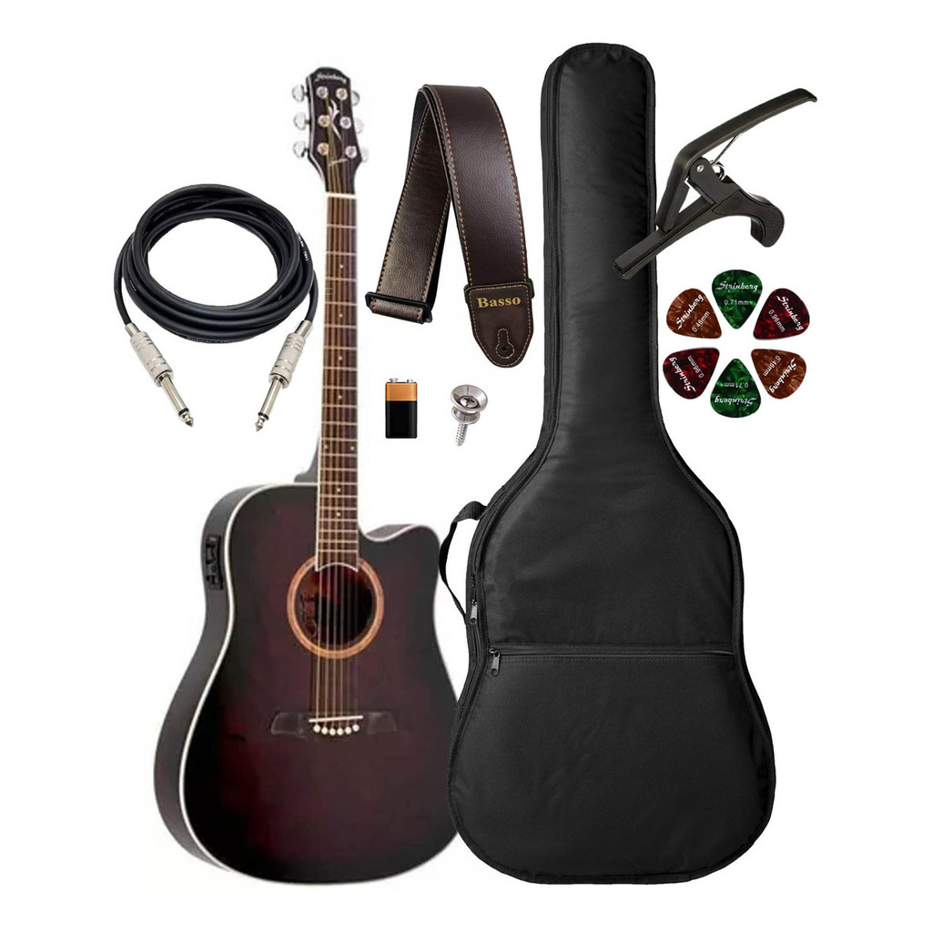 Violão El/ac Strinberg Euro London Le30c Capa Luxo E Kit
