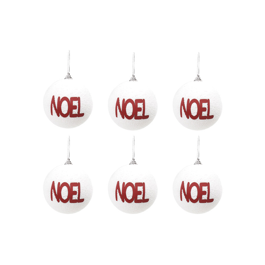 Bola de Natal Decorada - Noel Branco e Vermelho - 8cm  - 6 unidades - Cromus - Rizzo