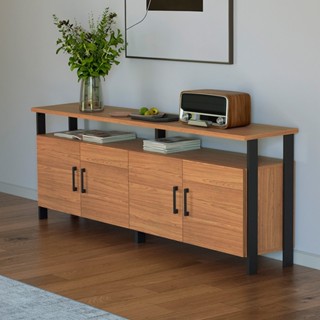 Balcão Industrial 180cm 4 Portas Freijó/Preto Fosco - Dalla Costa em Oferta na Shopee