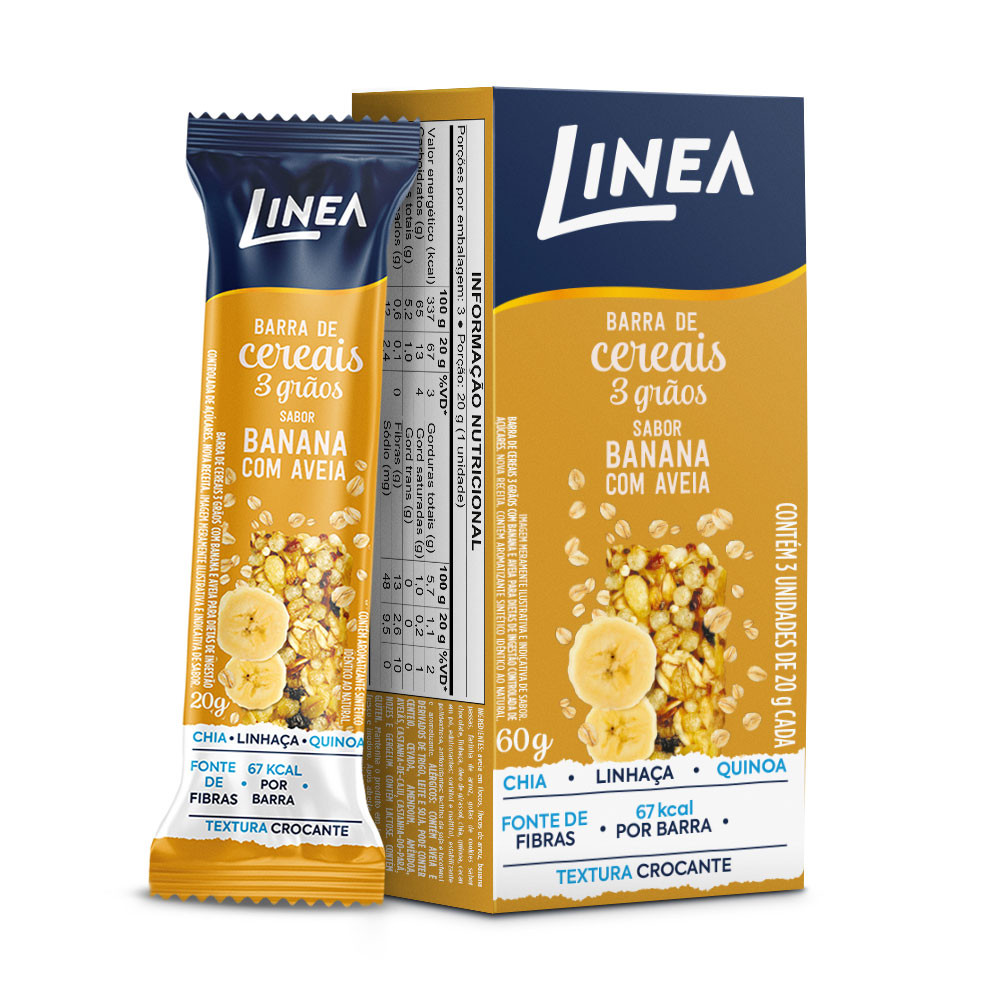 Barra De Cereal 3 Grãos Integrais Linea Sabor Banana Com Aveia - 3 unidades de 20g em Oferta na Shopee