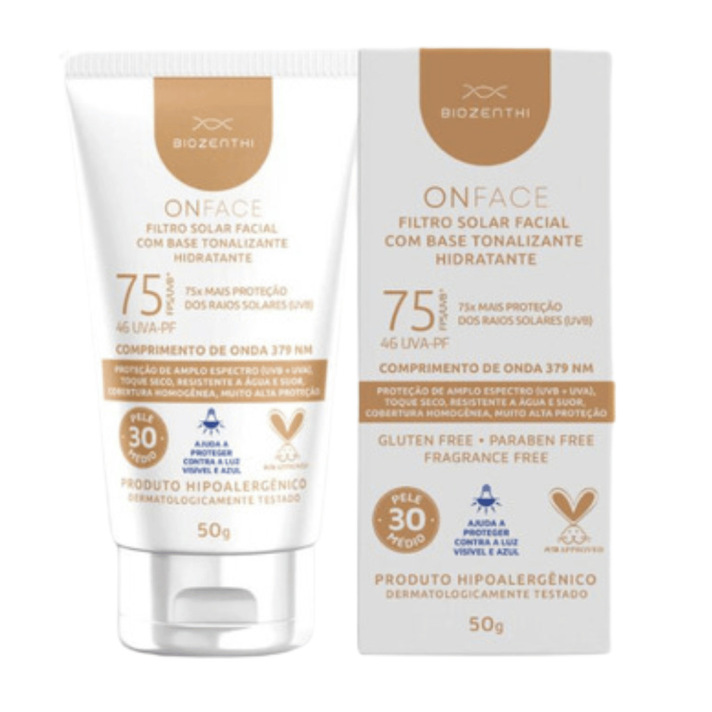 Onface Filtro Solar FPS 75 Cor Médio Vegano Biozenthi 50g em Oferta na Shopee