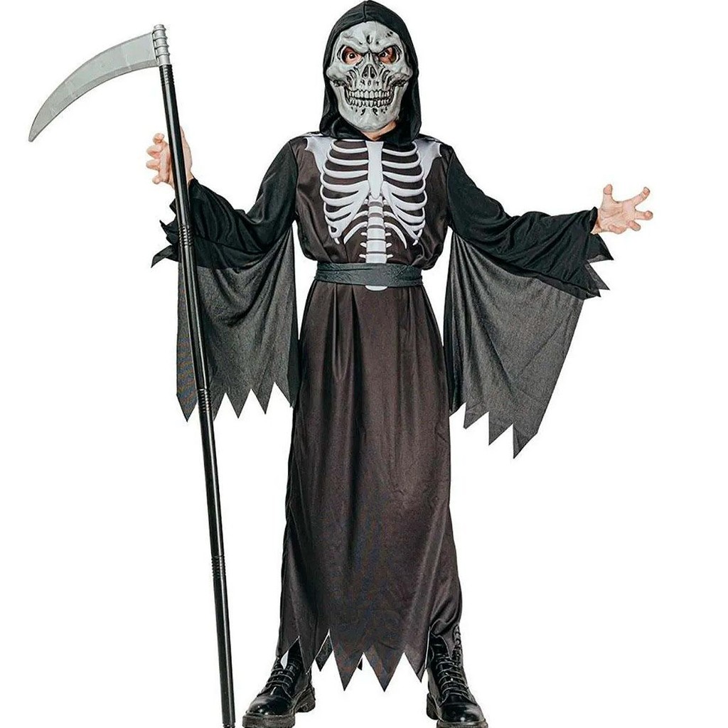 Fantasia Infantil Halloween pra Menino Esqueleto da Morte de Luxo Completa com Máscara em Oferta na Shopee