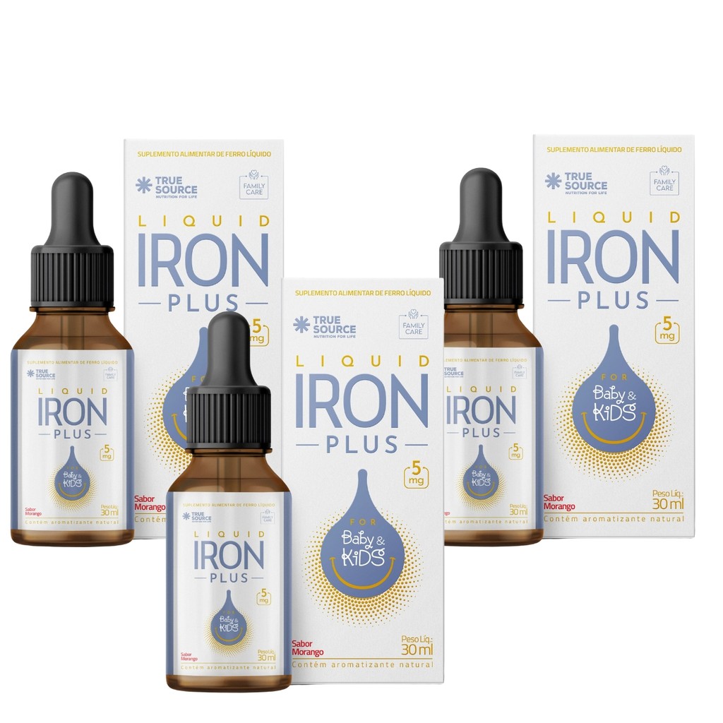 Kit 3 Liquid Iron PLUS Baby Kids Ferro Multivitamínico 30ml cada TrueSource
