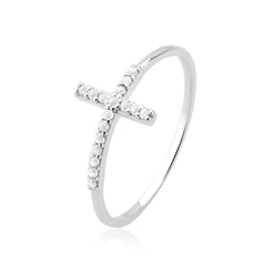 Anel Feminino de Prata 925 Cruz com Zircônias
