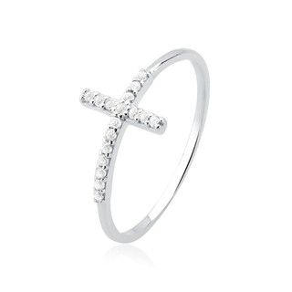 Anel Feminino de Prata 925 Cruz com Zircônias em Oferta na Shopee